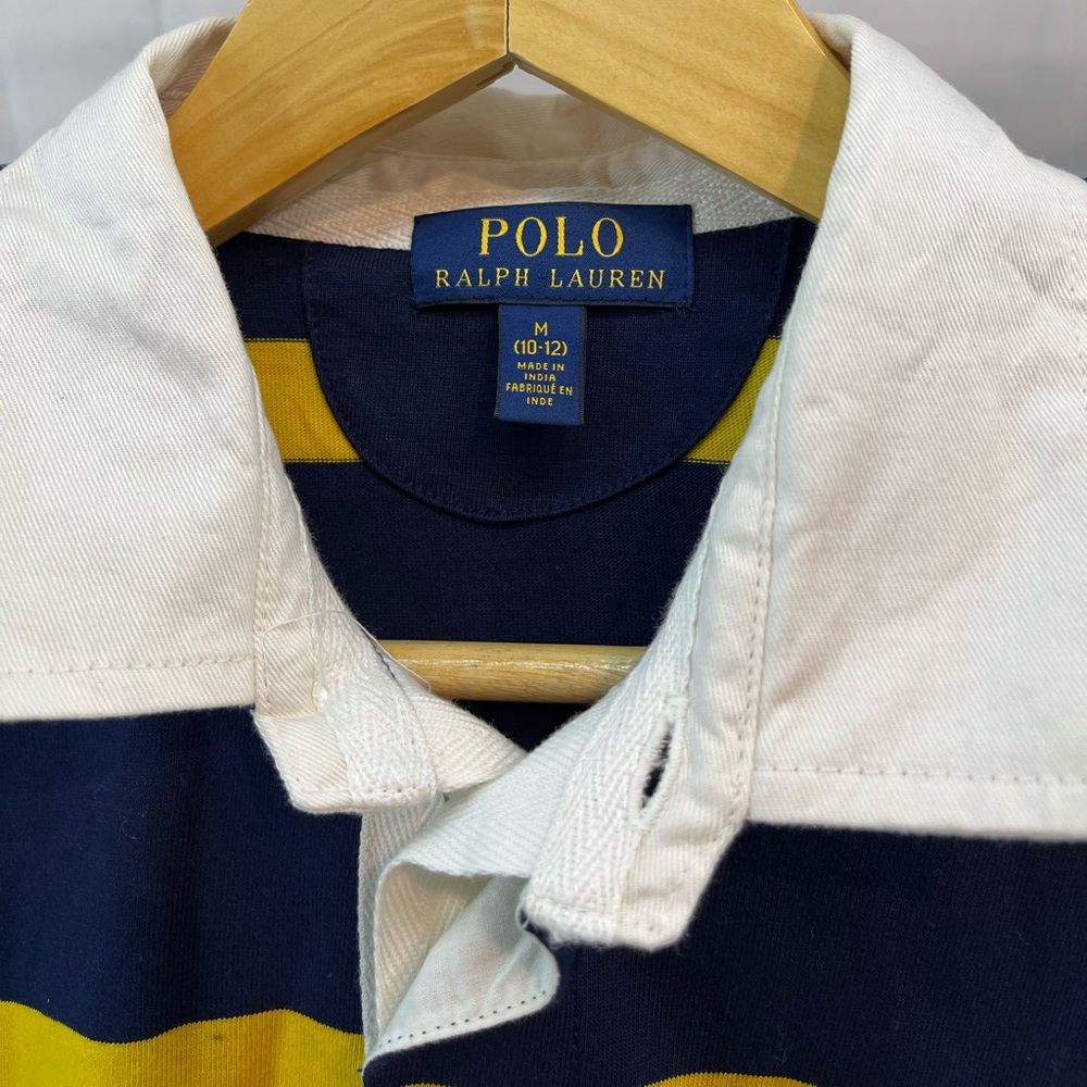 POLO Ralph Lauren Hooded Rugby Shirt; boys Med (10-12); 1/4 Button; White Collar - Picture 3 of 15